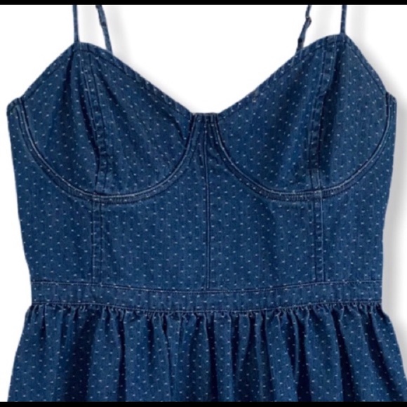 Free People Denim Polka Dot Bustier Mini Dress Small - Picture 8 of 11